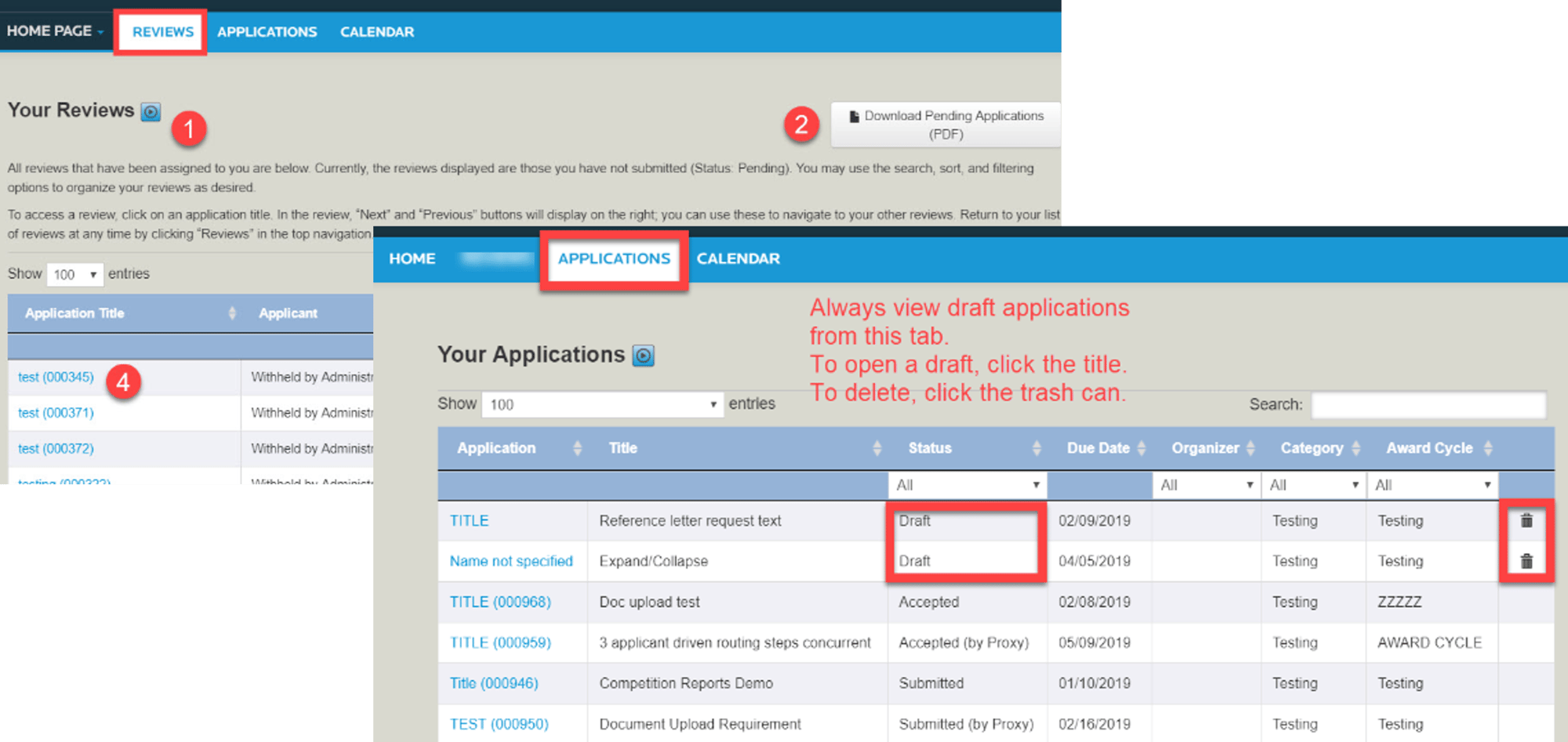 Reviewer and applicant