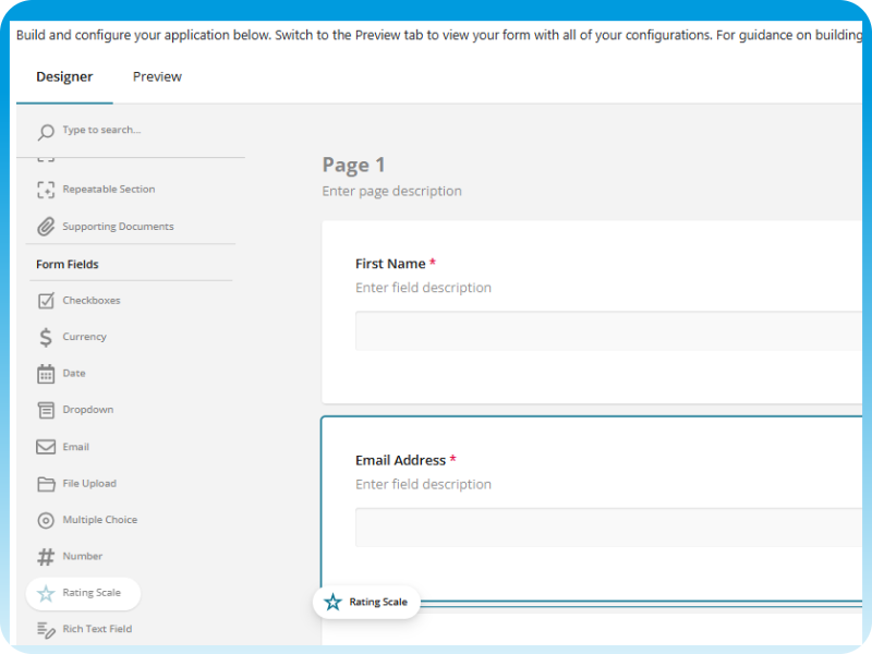 InfoReady form builder screenshot