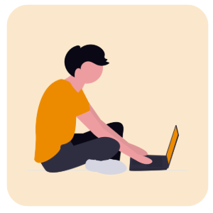 Graphic of a person sitting on the floor with a laptop