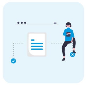 Graphic of person sitting next to a giant document