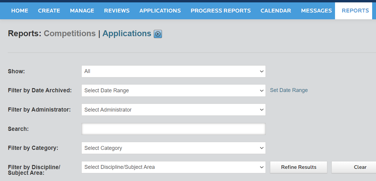 InfoReady Reports page screenshot InfoReady Reports page screenshot