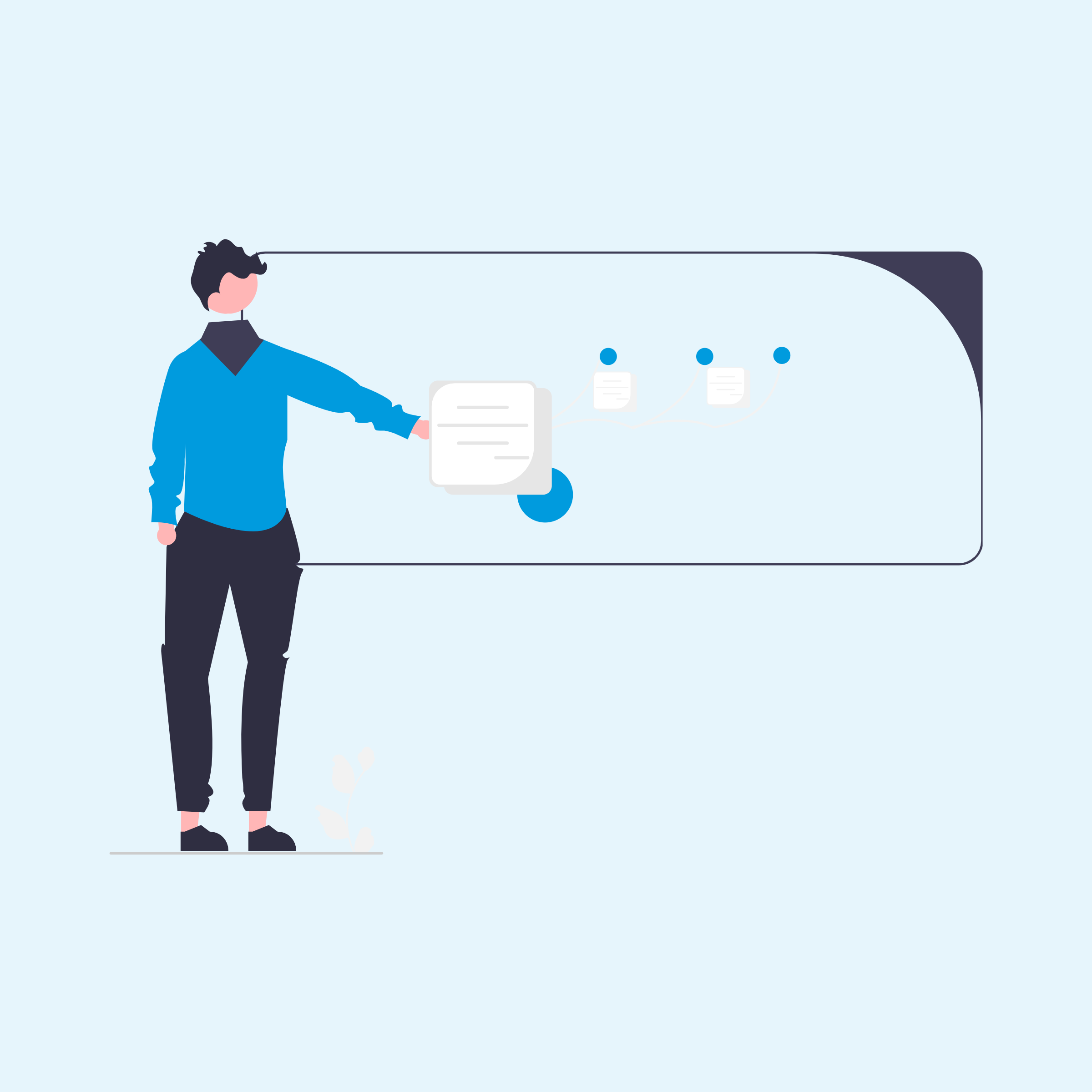 Graphic of person pointing at text on a screen Graphic of person pointing at text on a screen