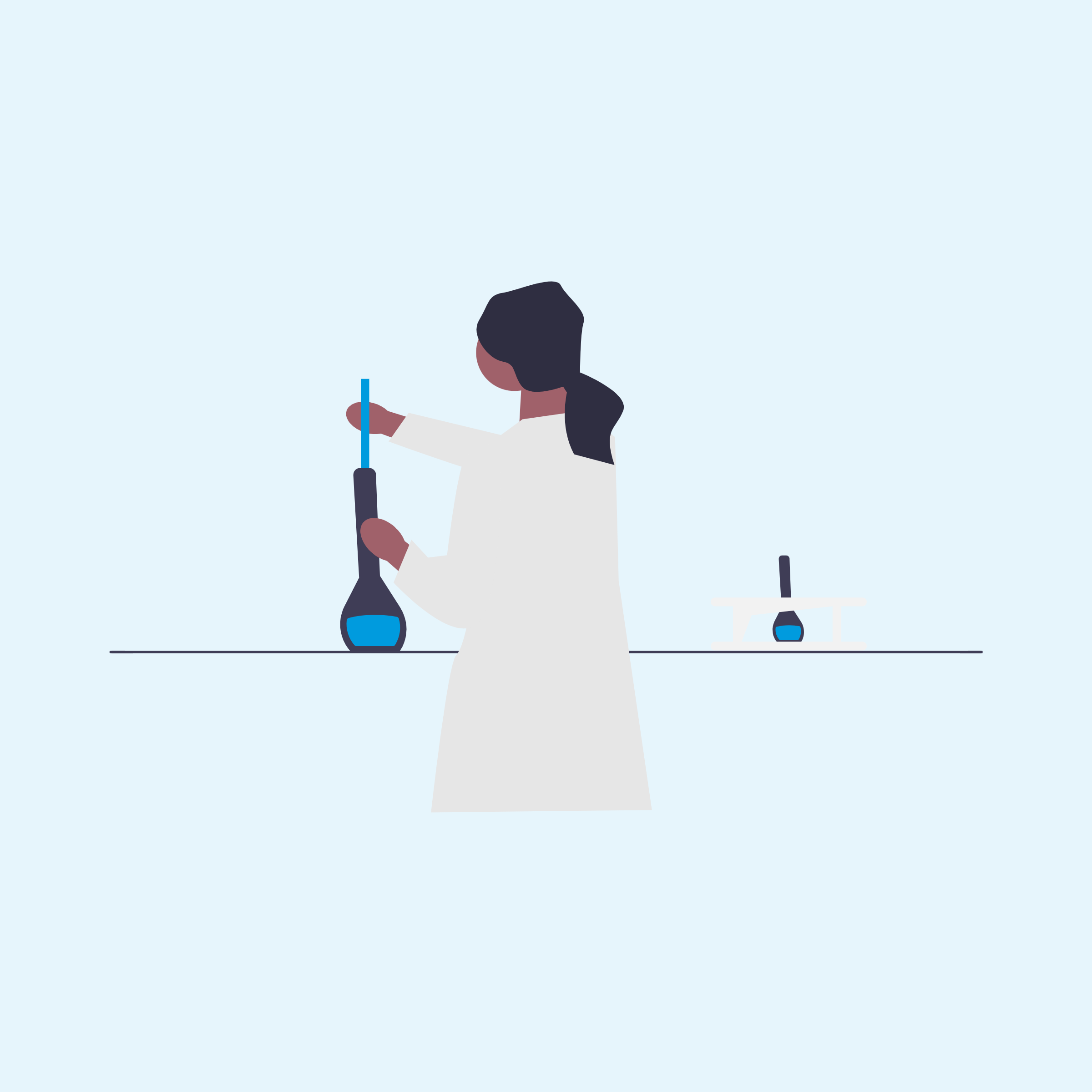 Graphic of a person in a lab coat working with chemicals in a lab