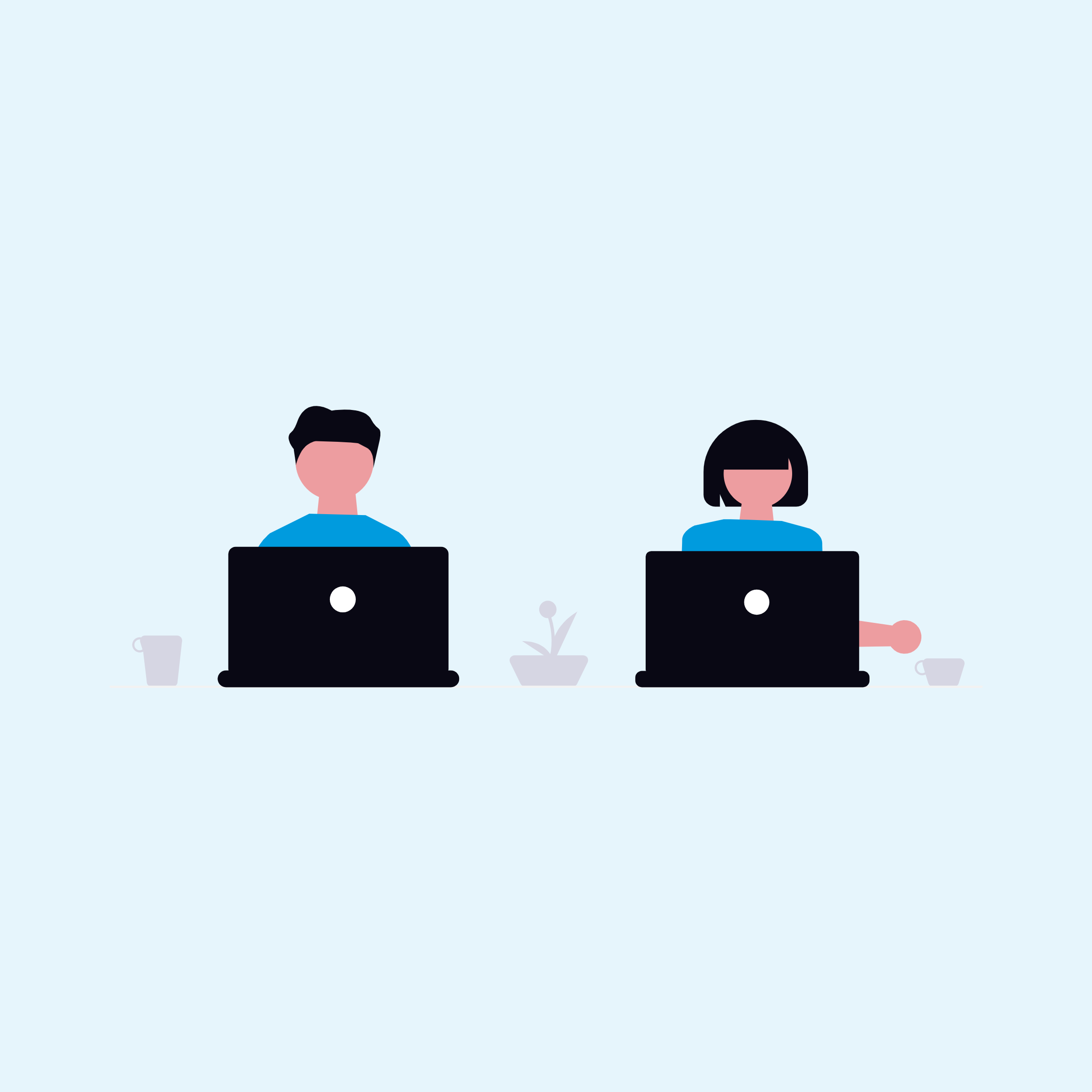 Graphic of two people sitting at laptops