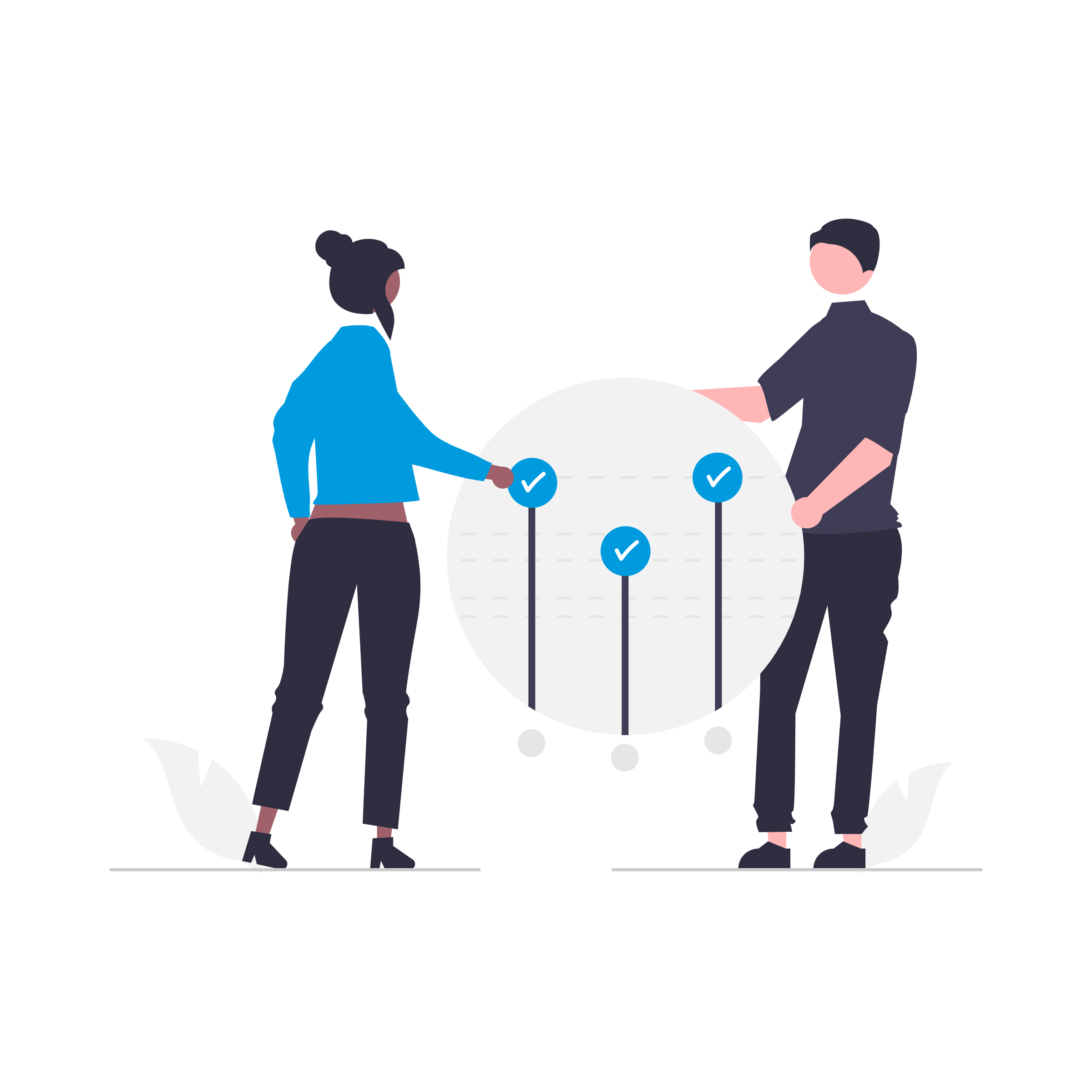 Graphic of two people holding a round chart